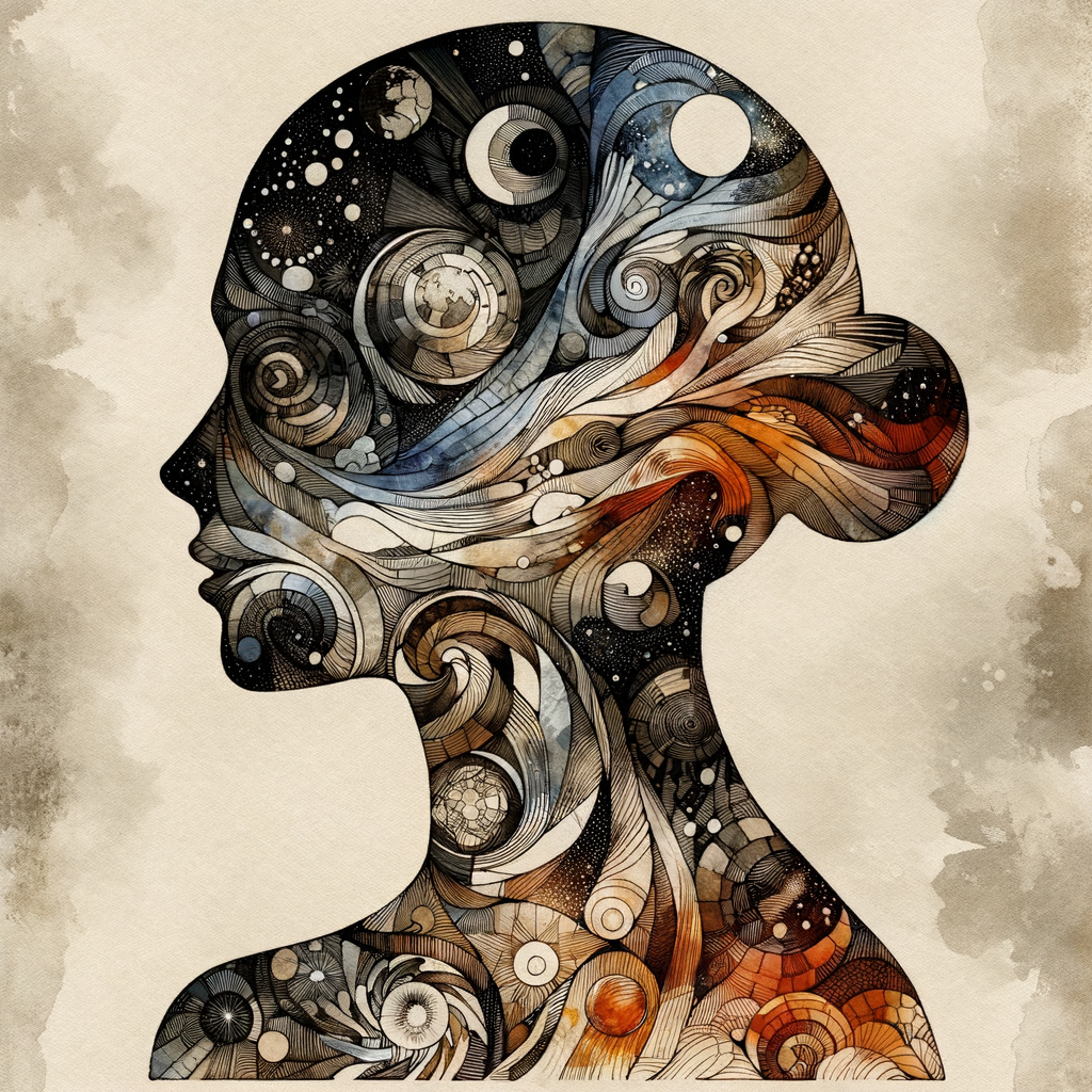 A female silhouette whose interior contains the entire world of human experience